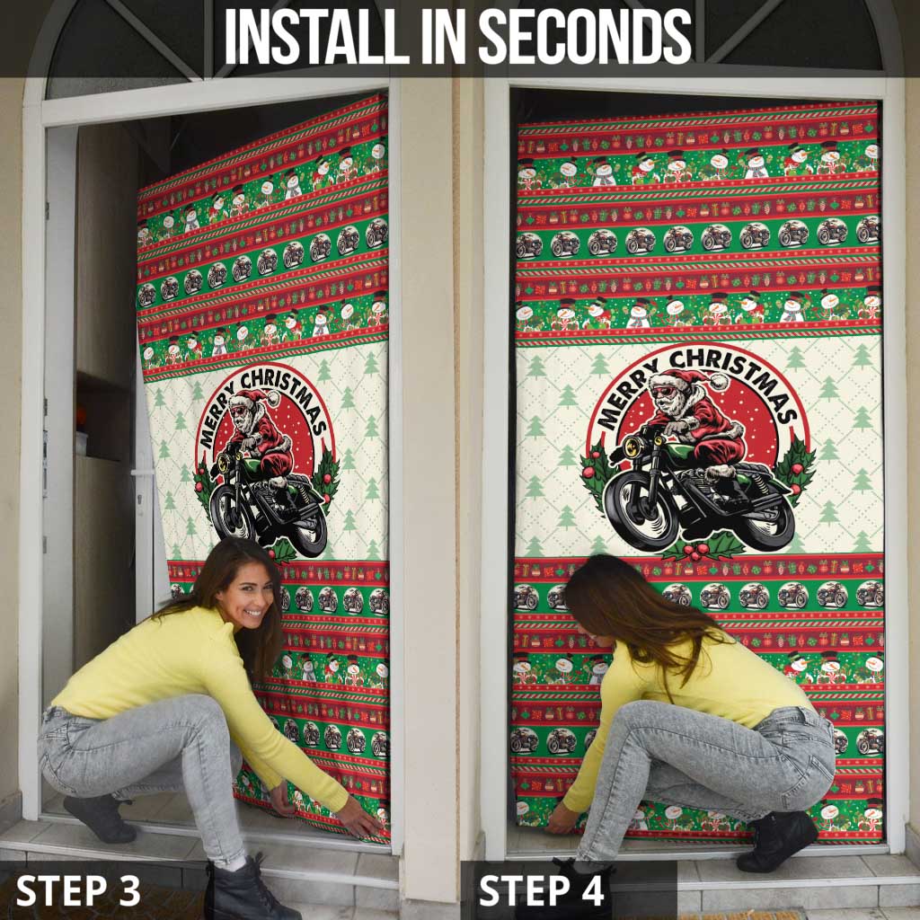 Biker Santa Motorcycle Christmas Door Cover Santa Claus On A Motorcycle - Wonder Print Shop