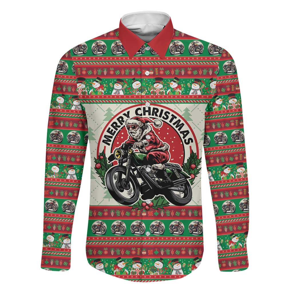 Biker Santa Motorcycle Christmas Family Matching Long Sleeve Bodycon Dress and Hawaiian Shirt Santa Claus On A Motorcycle - Wonder Print Shop