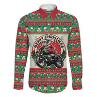 Biker Santa Motorcycle Christmas Family Matching Long Sleeve Bodycon Dress and Hawaiian Shirt Santa Claus On A Motorcycle - Wonder Print Shop