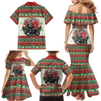 Biker Santa Motorcycle Christmas Family Matching Mermaid Dress and Hawaiian Shirt Santa Claus On A Motorcycle - Wonder Print Shop