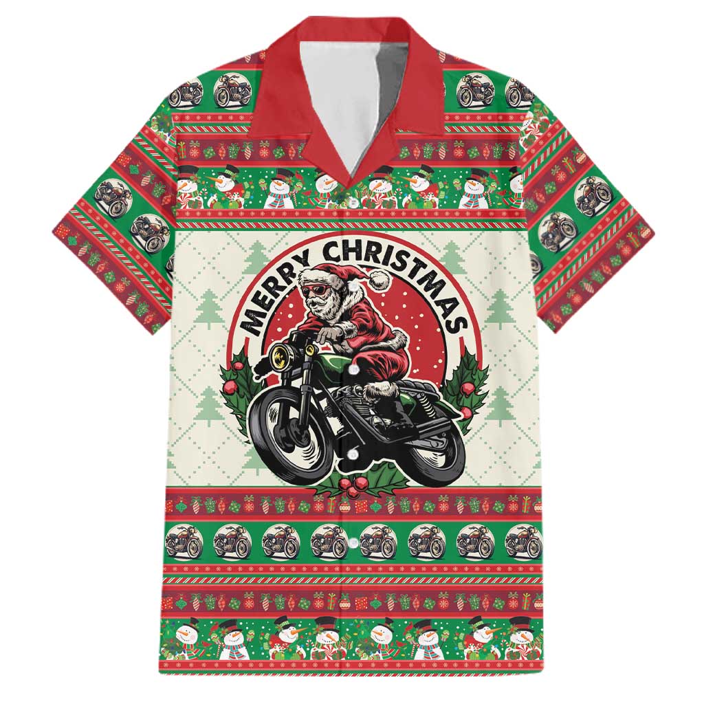 Biker Santa Motorcycle Christmas Family Matching Mermaid Dress and Hawaiian Shirt Santa Claus On A Motorcycle - Wonder Print Shop
