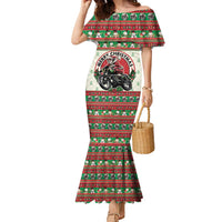 Biker Santa Motorcycle Christmas Family Matching Mermaid Dress and Hawaiian Shirt Santa Claus On A Motorcycle - Wonder Print Shop