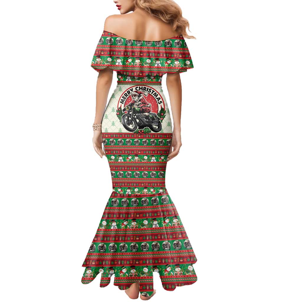 Biker Santa Motorcycle Christmas Family Matching Mermaid Dress and Hawaiian Shirt Santa Claus On A Motorcycle - Wonder Print Shop