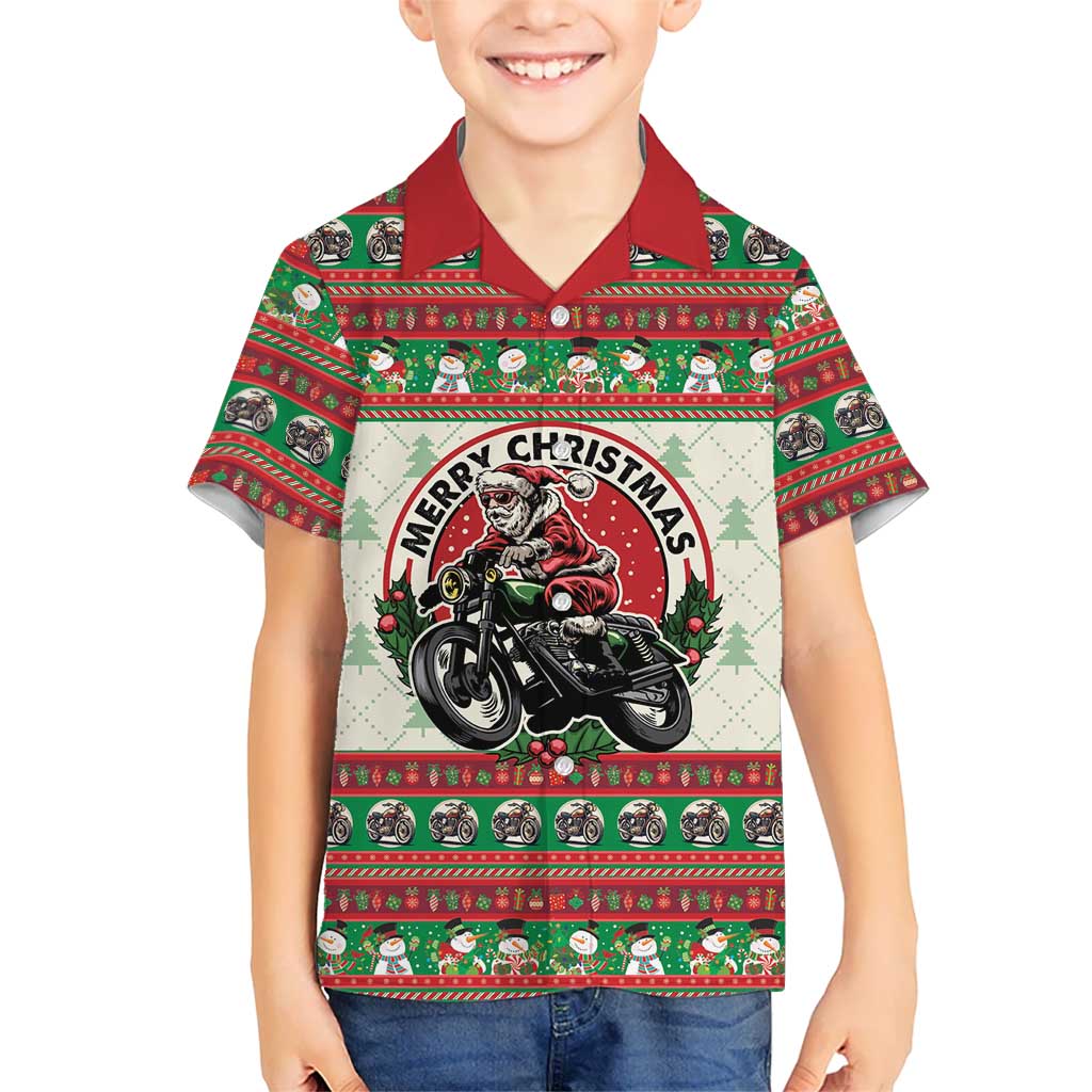 Biker Santa Motorcycle Christmas Family Matching Mermaid Dress and Hawaiian Shirt Santa Claus On A Motorcycle - Wonder Print Shop