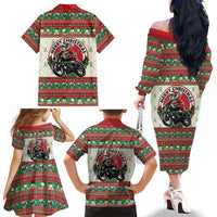 Biker Santa Motorcycle Christmas Family Matching Off The Shoulder Long Sleeve Dress and Hawaiian Shirt Santa Claus On A Motorcycle - Wonder Print Shop