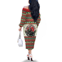 Biker Santa Motorcycle Christmas Family Matching Off The Shoulder Long Sleeve Dress and Hawaiian Shirt Santa Claus On A Motorcycle - Wonder Print Shop