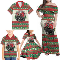 Biker Santa Motorcycle Christmas Family Matching Off Shoulder Maxi Dress and Hawaiian Shirt Santa Claus On A Motorcycle - Wonder Print Shop