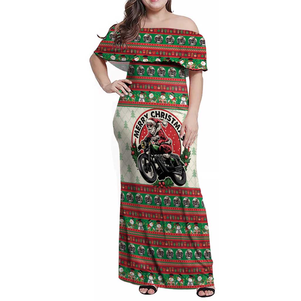 Biker Santa Motorcycle Christmas Family Matching Off Shoulder Maxi Dress and Hawaiian Shirt Santa Claus On A Motorcycle - Wonder Print Shop