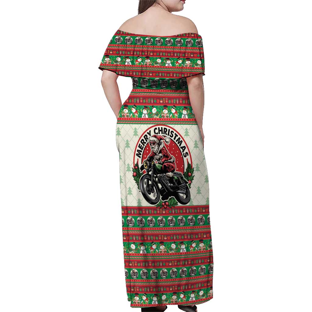 Biker Santa Motorcycle Christmas Family Matching Off Shoulder Maxi Dress and Hawaiian Shirt Santa Claus On A Motorcycle - Wonder Print Shop