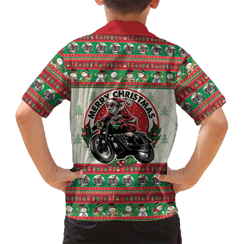 Biker Santa Motorcycle Christmas Family Matching Off Shoulder Short Dress and Hawaiian Shirt Santa Claus On A Motorcycle - Wonder Print Shop