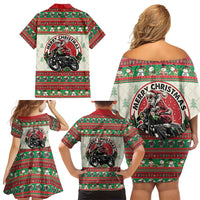 Biker Santa Motorcycle Christmas Family Matching Off Shoulder Short Dress and Hawaiian Shirt Santa Claus On A Motorcycle - Wonder Print Shop