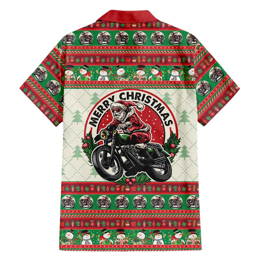 Biker Santa Motorcycle Christmas Family Matching Off Shoulder Short Dress and Hawaiian Shirt Santa Claus On A Motorcycle - Wonder Print Shop