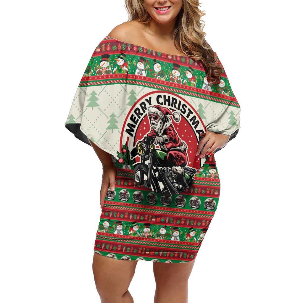 Biker Santa Motorcycle Christmas Family Matching Off Shoulder Short Dress and Hawaiian Shirt Santa Claus On A Motorcycle - Wonder Print Shop