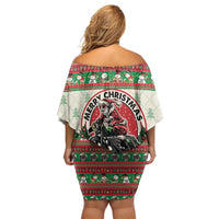 Biker Santa Motorcycle Christmas Family Matching Off Shoulder Short Dress and Hawaiian Shirt Santa Claus On A Motorcycle - Wonder Print Shop