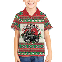 Biker Santa Motorcycle Christmas Family Matching Off Shoulder Short Dress and Hawaiian Shirt Santa Claus On A Motorcycle - Wonder Print Shop