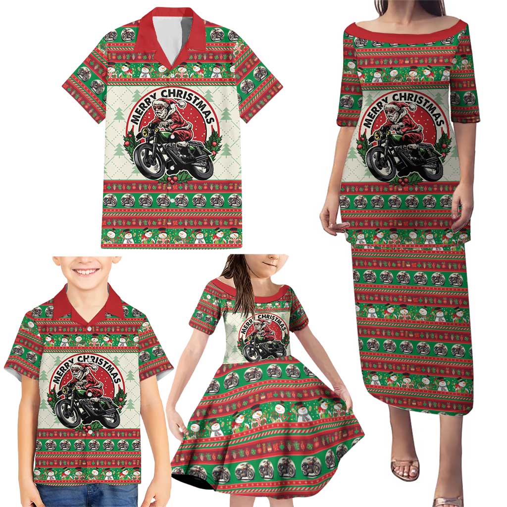 Biker Santa Motorcycle Christmas Family Matching Puletasi and Hawaiian Shirt Santa Claus On A Motorcycle - Wonder Print Shop