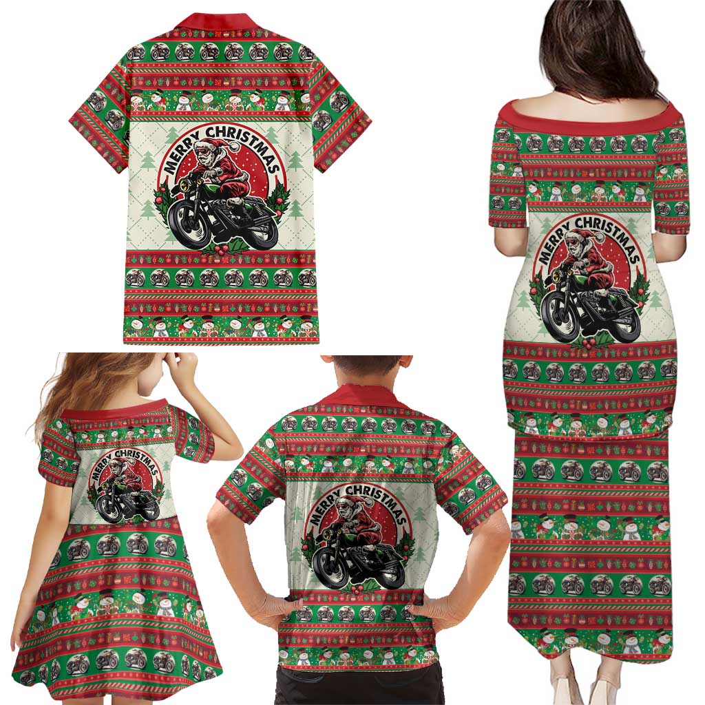 Biker Santa Motorcycle Christmas Family Matching Puletasi and Hawaiian Shirt Santa Claus On A Motorcycle - Wonder Print Shop