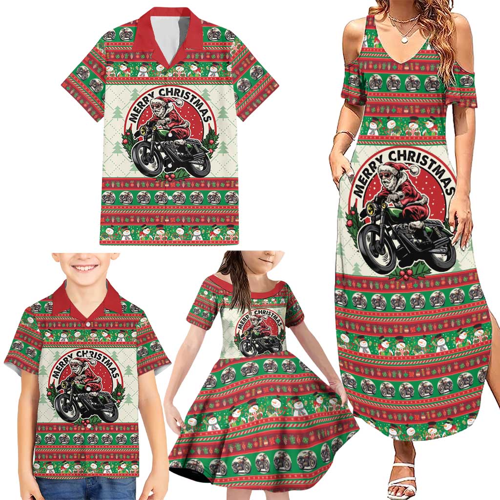 Biker Santa Motorcycle Christmas Family Matching Summer Maxi Dress and Hawaiian Shirt Santa Claus On A Motorcycle - Wonder Print Shop