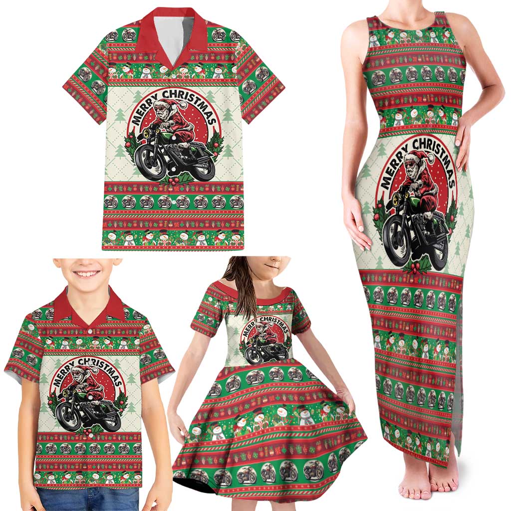 Biker Santa Motorcycle Christmas Family Matching Tank Maxi Dress and Hawaiian Shirt Santa Claus On A Motorcycle - Wonder Print Shop