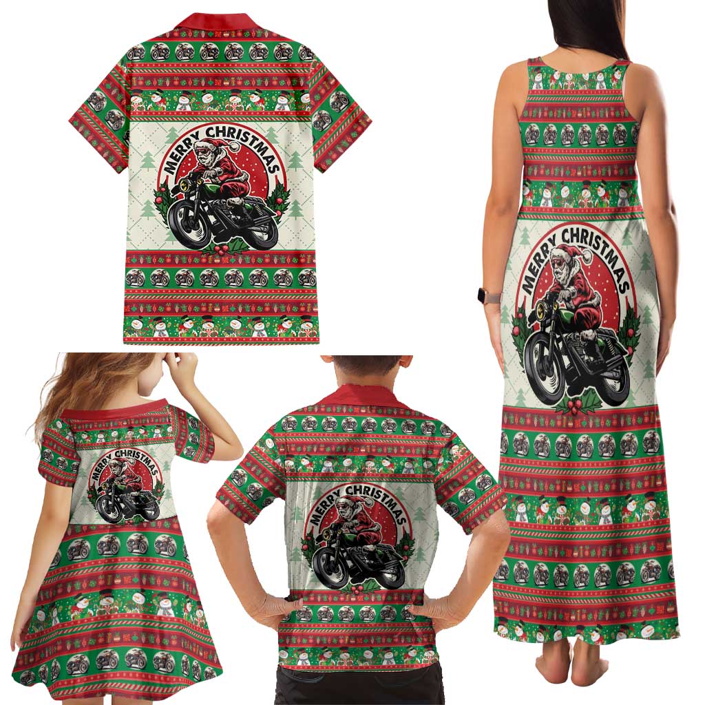 Biker Santa Motorcycle Christmas Family Matching Tank Maxi Dress and Hawaiian Shirt Santa Claus On A Motorcycle - Wonder Print Shop