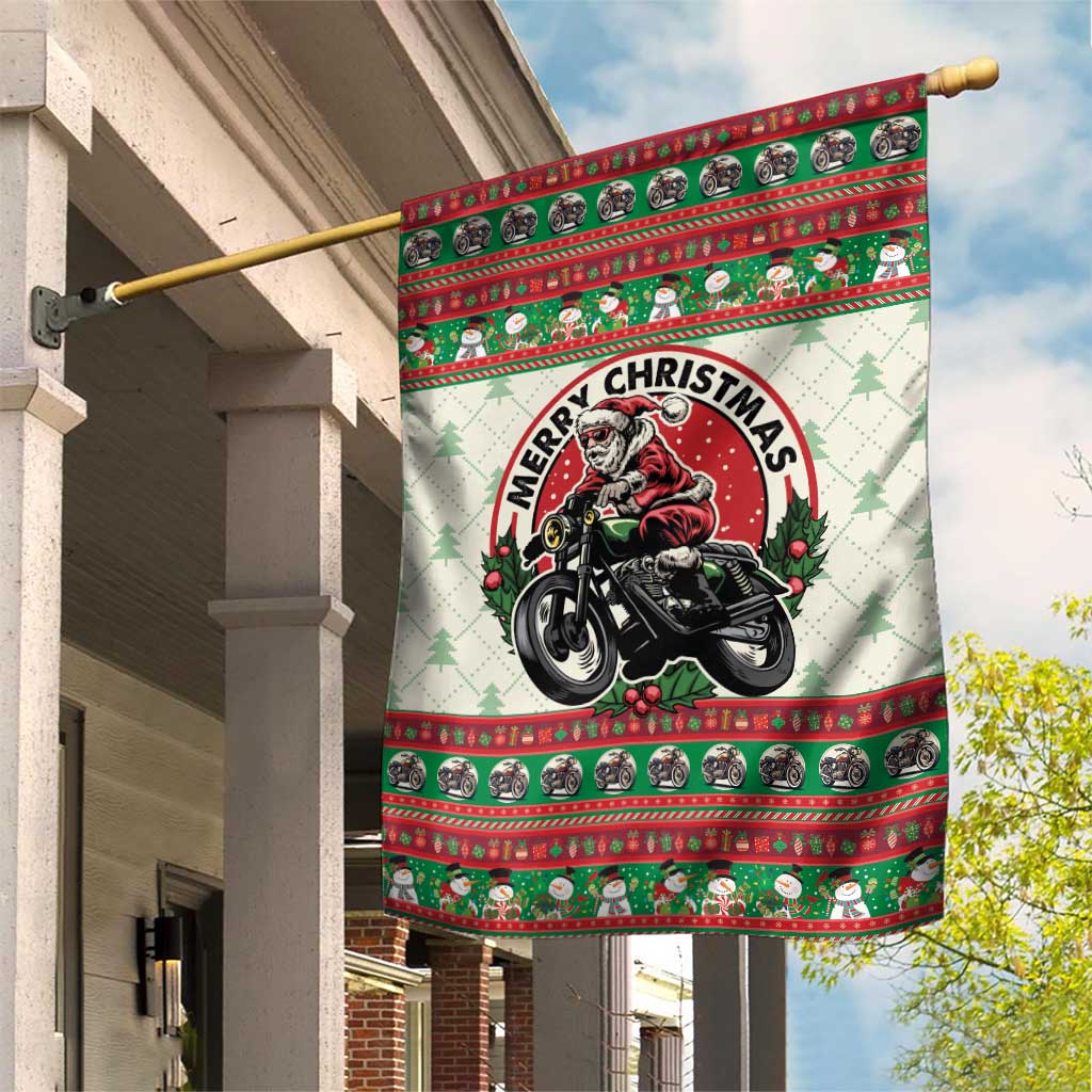 Biker Santa Motorcycle Christmas Garden Flag Santa Claus On A Motorcycle - Wonder Print Shop
