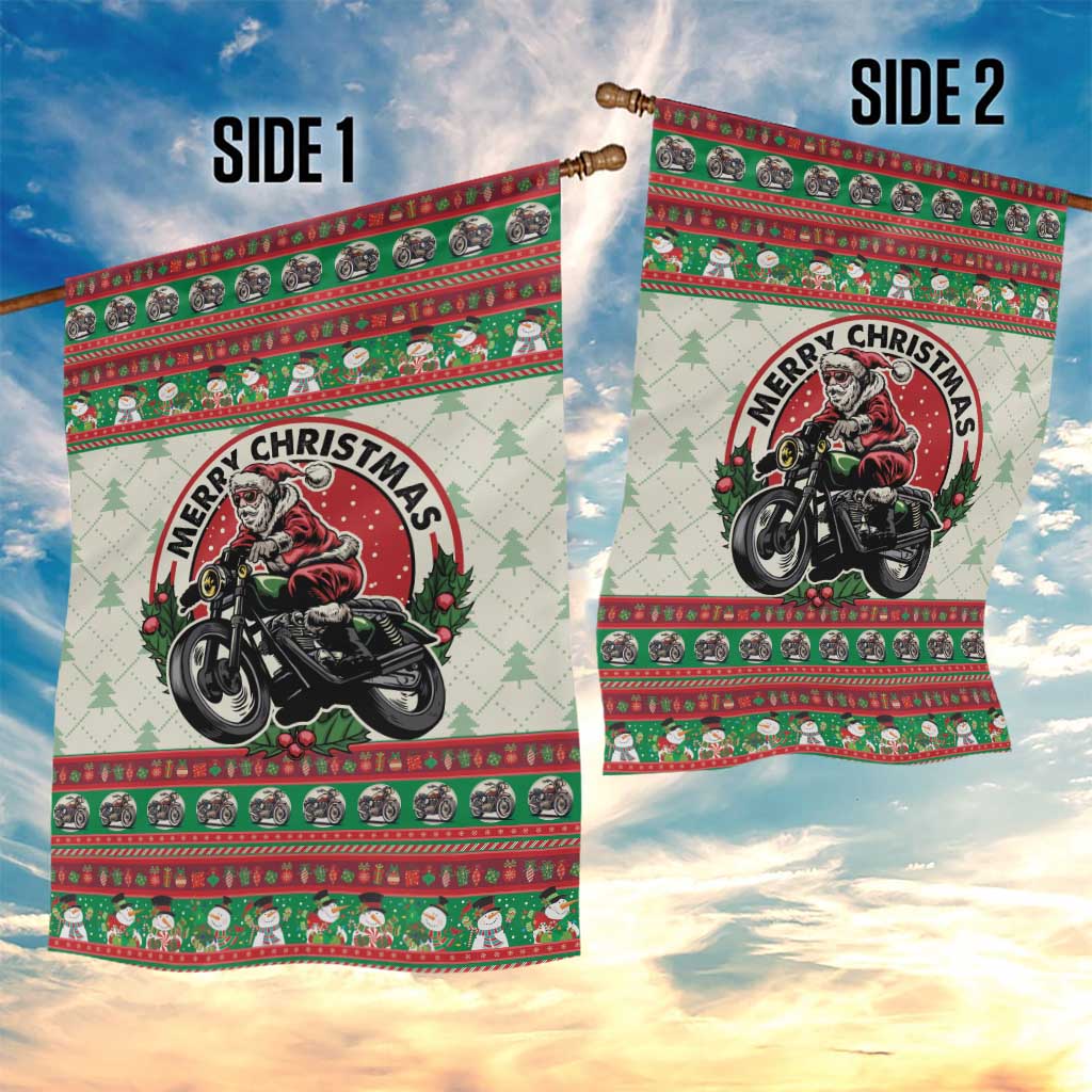 Biker Santa Motorcycle Christmas Garden Flag Santa Claus On A Motorcycle - Wonder Print Shop