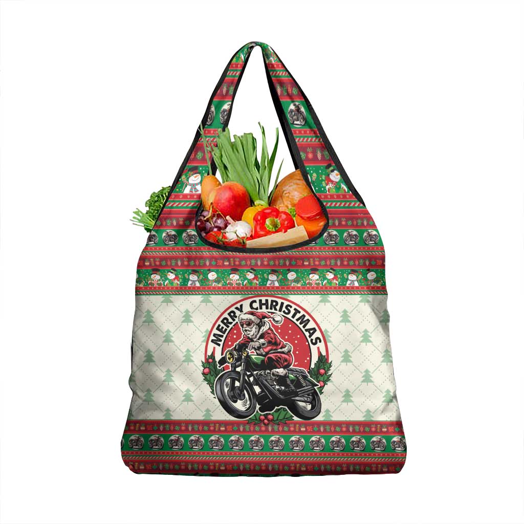 Biker Santa Motorcycle Christmas Grocery Bag Santa Claus On A Motorcycle - Wonder Print Shop