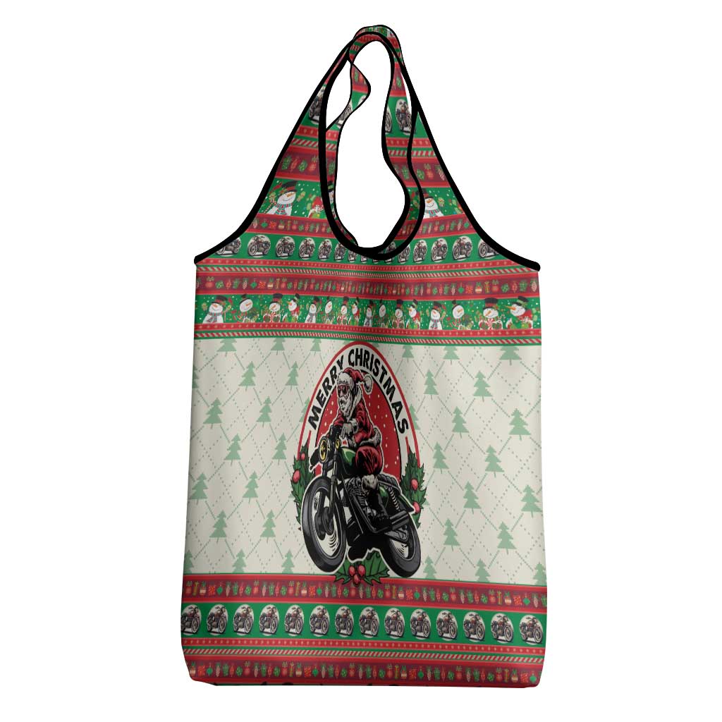 Biker Santa Motorcycle Christmas Grocery Bag Santa Claus On A Motorcycle - Wonder Print Shop