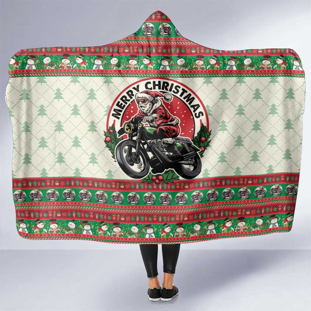 Biker Santa Motorcycle Christmas Hooded Blanket Santa Claus On A Motorcycle - Wonder Print Shop