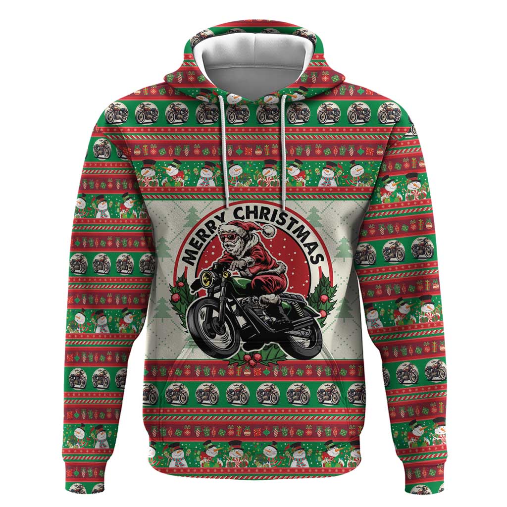 Biker Santa Motorcycle Christmas Hoodie Santa Claus On A Motorcycle - Wonder Print Shop