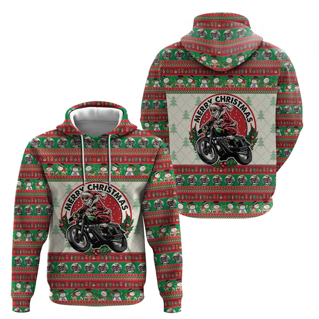 Biker Santa Motorcycle Christmas Hoodie Santa Claus On A Motorcycle - Wonder Print Shop