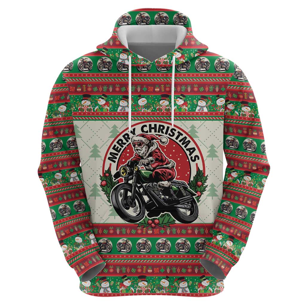 Biker Santa Motorcycle Christmas Hoodie Santa Claus On A Motorcycle - Wonder Print Shop