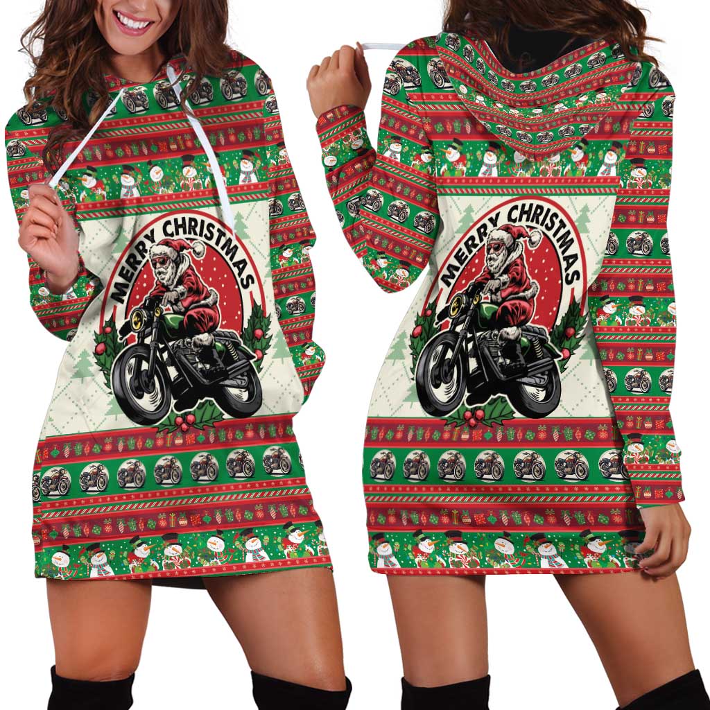 Biker Santa Motorcycle Christmas Hoodie Dress Santa Claus On A Motorcycle - Wonder Print Shop