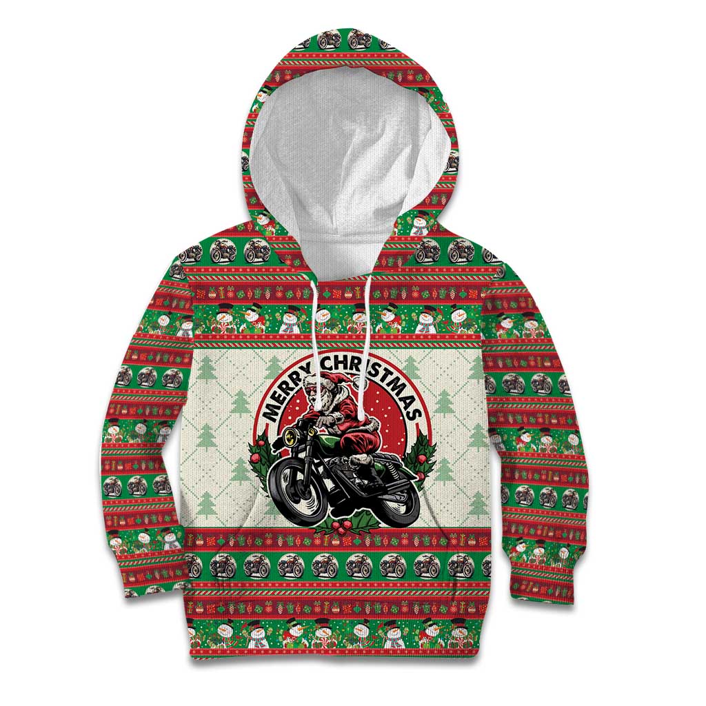 Biker Santa Motorcycle Christmas Kid Hoodie Santa Claus On A Motorcycle - Wonder Print Shop