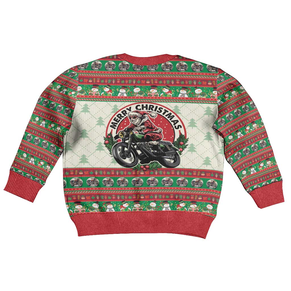 Biker Santa Motorcycle Christmas Kid Ugly Christmas Sweater Santa Claus On A Motorcycle - Wonder Print Shop