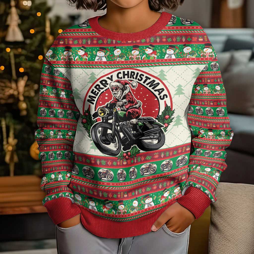 Biker Santa Motorcycle Christmas Kid Ugly Christmas Sweater Santa Claus On A Motorcycle - Wonder Print Shop