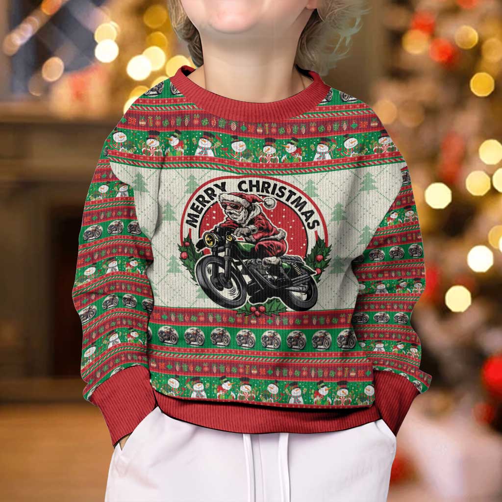 Biker Santa Motorcycle Christmas Kid Ugly Christmas Sweater Santa Claus On A Motorcycle - Wonder Print Shop