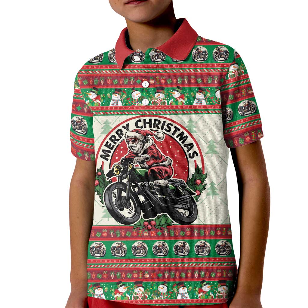 Biker Santa Motorcycle Christmas Kid Polo Shirt Santa Claus On A Motorcycle - Wonder Print Shop