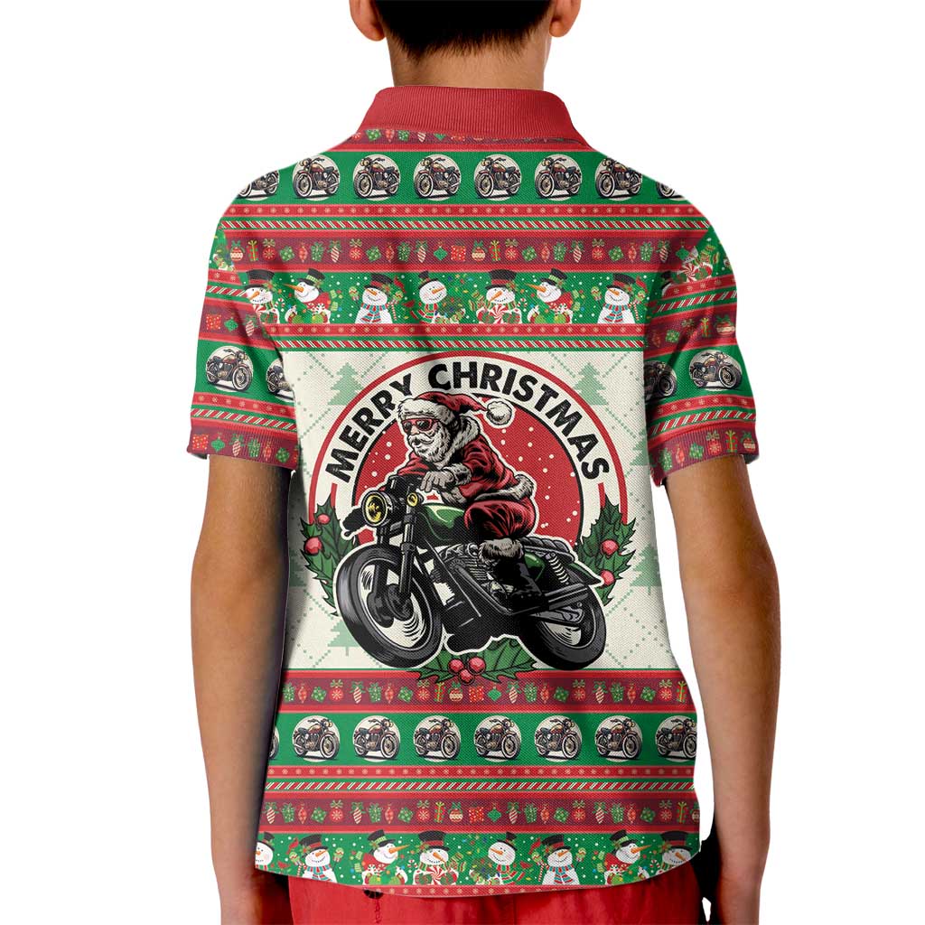 Biker Santa Motorcycle Christmas Kid Polo Shirt Santa Claus On A Motorcycle - Wonder Print Shop