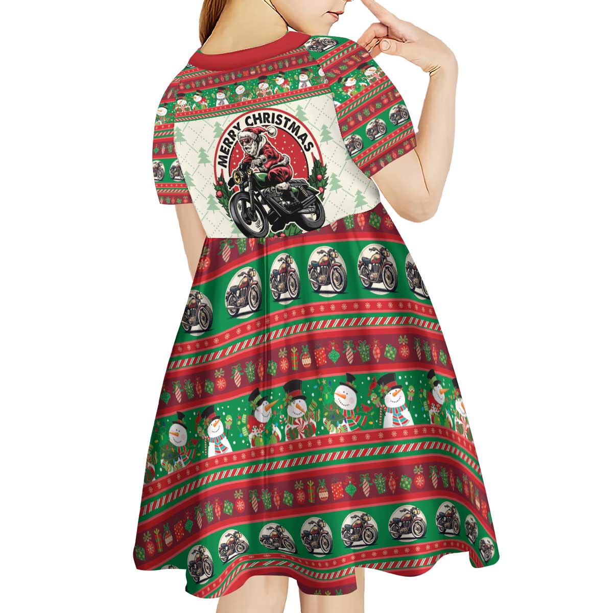 Biker Santa Motorcycle Christmas Kid Short Sleeve Dress Santa Claus On A Motorcycle - Wonder Print Shop