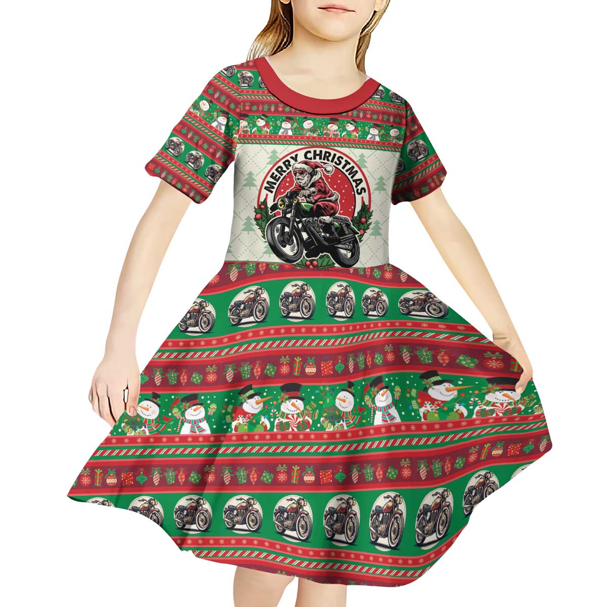 Biker Santa Motorcycle Christmas Kid Short Sleeve Dress Santa Claus On A Motorcycle - Wonder Print Shop