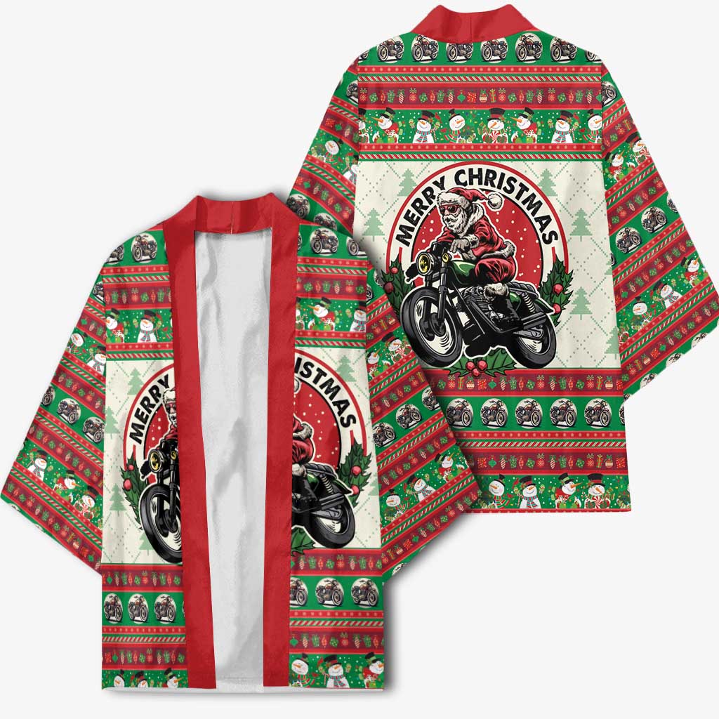 Biker Santa Motorcycle Christmas Kimono Santa Claus On A Motorcycle - Wonder Print Shop