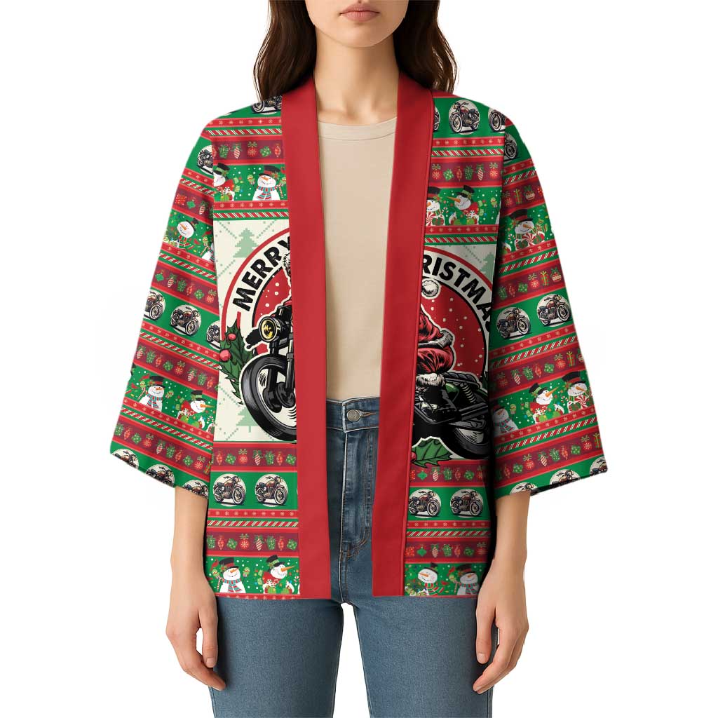 Biker Santa Motorcycle Christmas Kimono Santa Claus On A Motorcycle - Wonder Print Shop