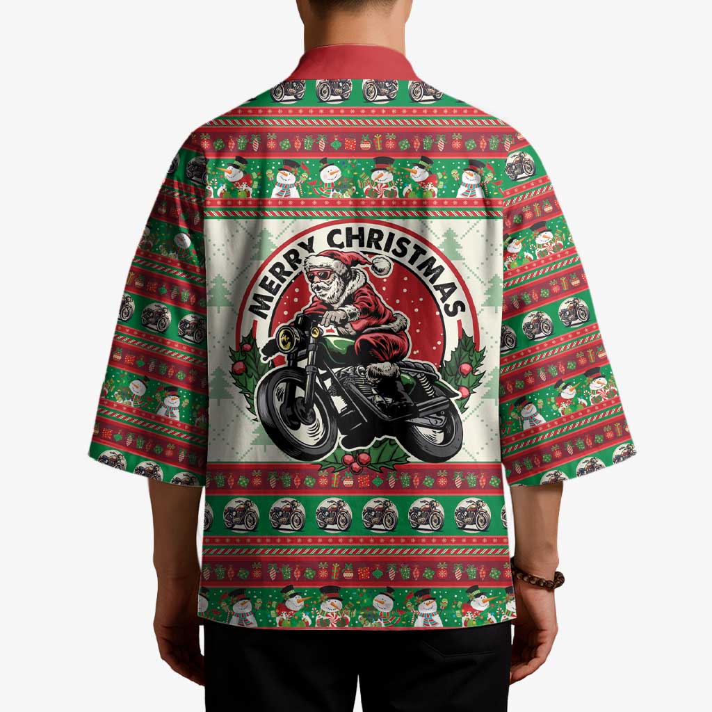 Biker Santa Motorcycle Christmas Kimono Santa Claus On A Motorcycle - Wonder Print Shop