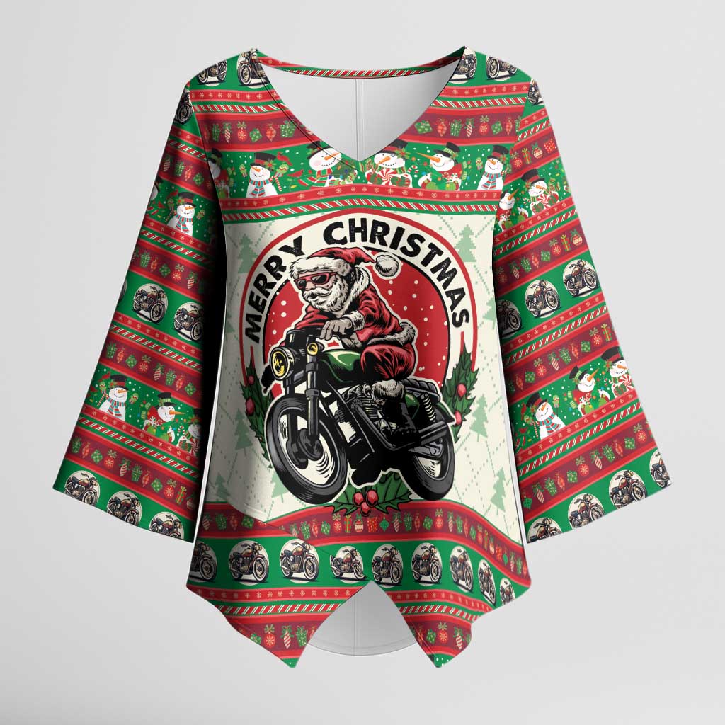Biker Santa Motorcycle Christmas Kimono Sleeve Blouse Santa Claus On A Motorcycle - Wonder Print Shop