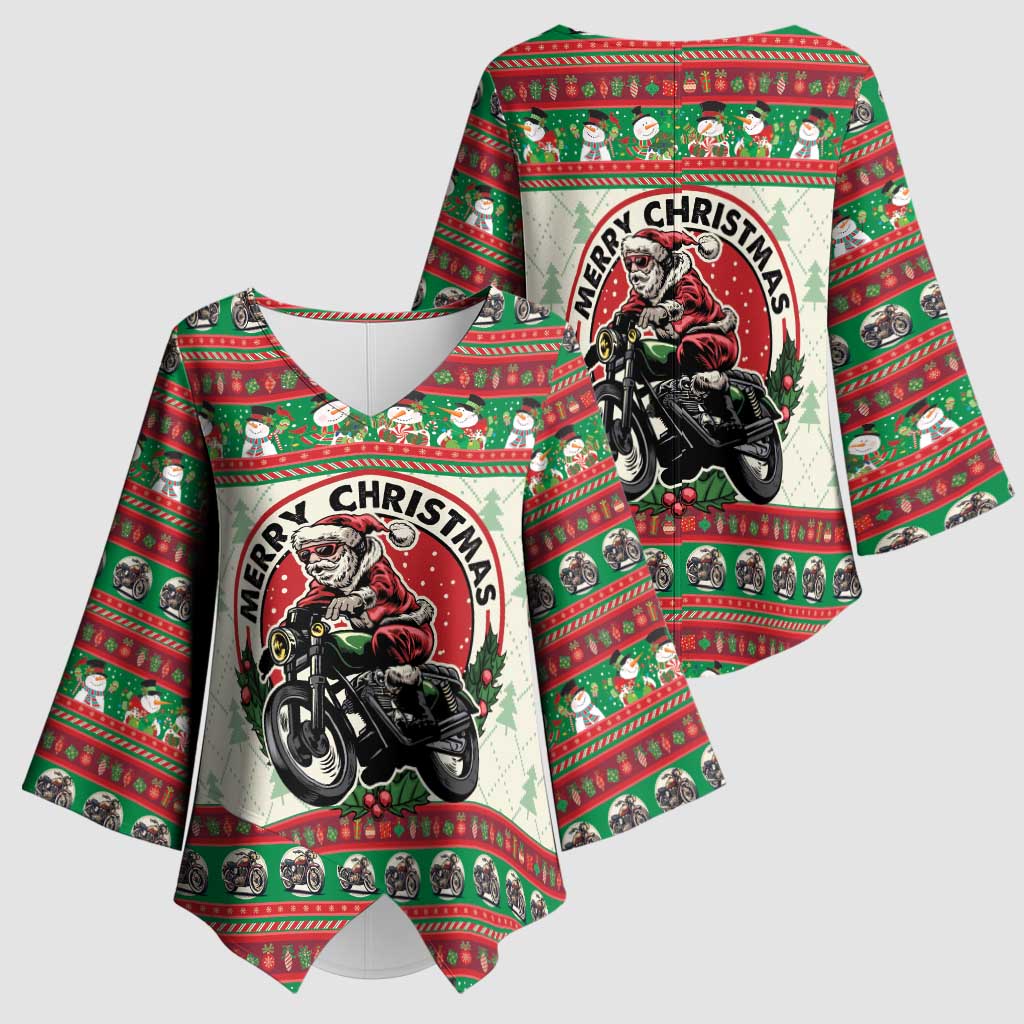 Biker Santa Motorcycle Christmas Kimono Sleeve Blouse Santa Claus On A Motorcycle - Wonder Print Shop