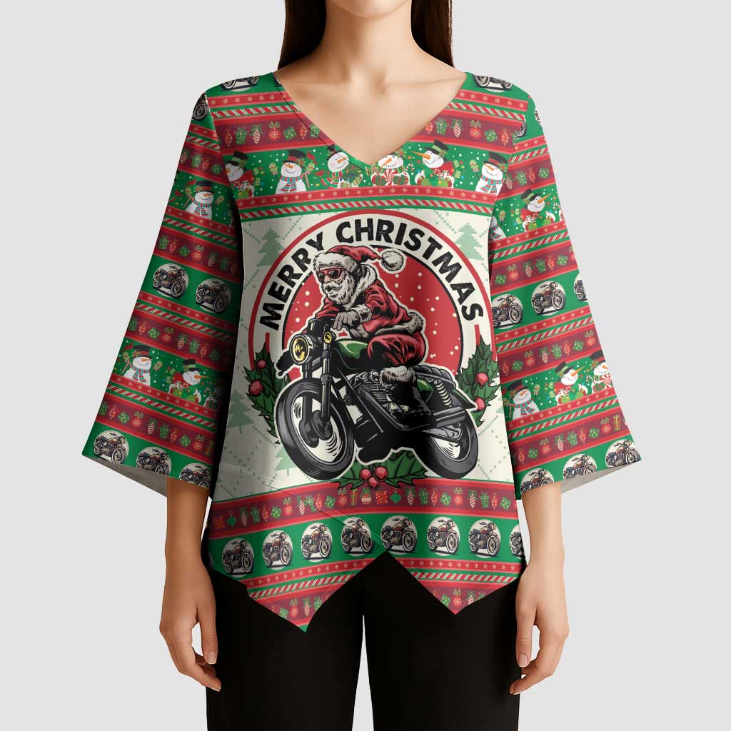 Biker Santa Motorcycle Christmas Kimono Sleeve Blouse Santa Claus On A Motorcycle - Wonder Print Shop