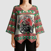Biker Santa Motorcycle Christmas Kimono Sleeve Blouse Santa Claus On A Motorcycle - Wonder Print Shop