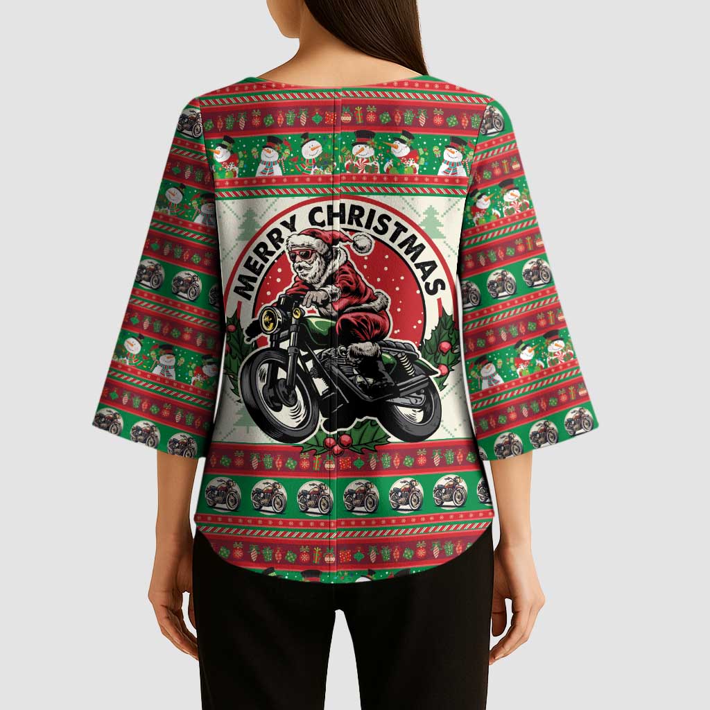 Biker Santa Motorcycle Christmas Kimono Sleeve Blouse Santa Claus On A Motorcycle - Wonder Print Shop