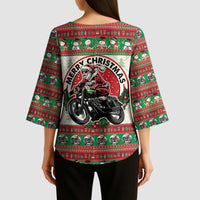 Biker Santa Motorcycle Christmas Kimono Sleeve Blouse Santa Claus On A Motorcycle - Wonder Print Shop